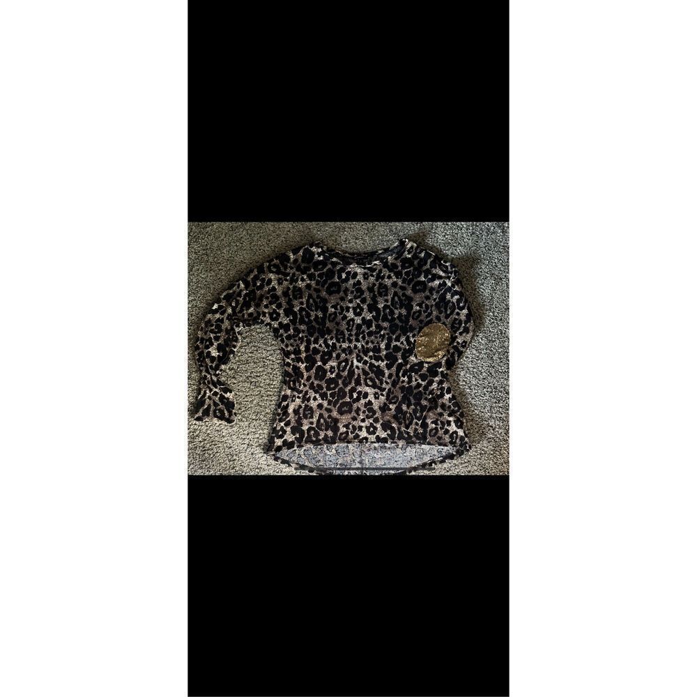 Signature studio animal, print sweater tunic with sparkly beaded elbows, XL ￼